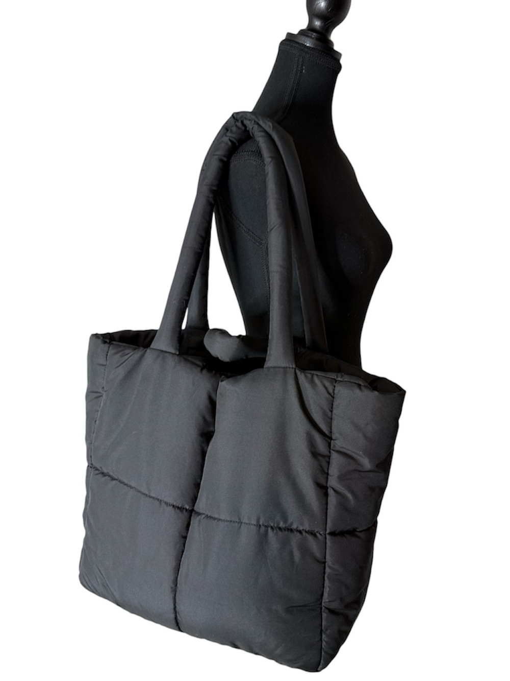 *SOLD* Large Black Quilted Tote Puffer Padded Double Handles